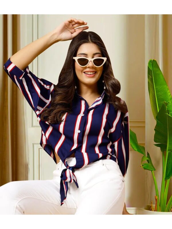 Navy Blue Striped Boxy Shirt for Women