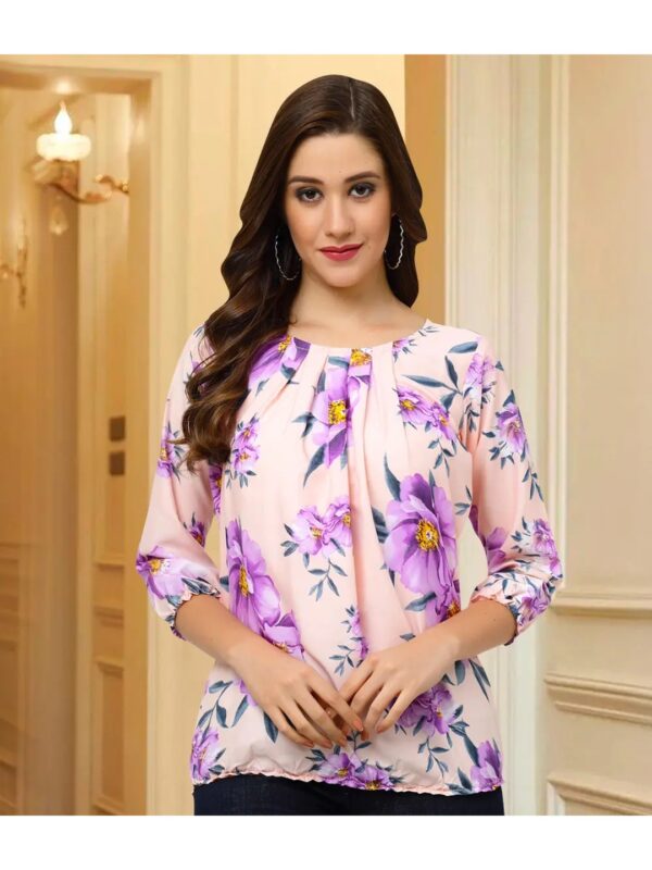 Light Pink Floral Regular Top for Women