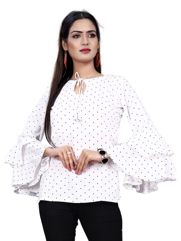 White Polka Dot Tie-up Ruffle Top for Women