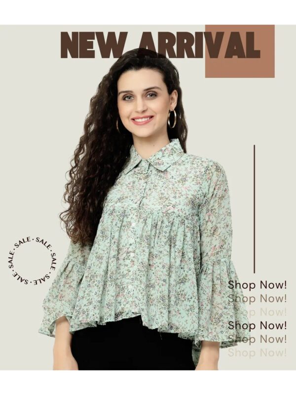 Green Floral High-Low Peplum Top for Women