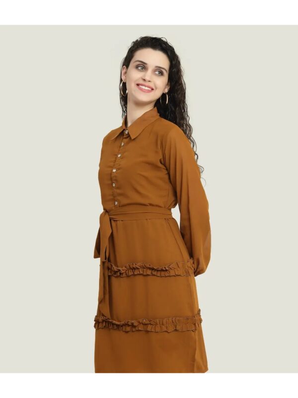 Brown Tie-Up Mini Shirt Dress for Women