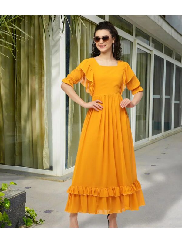 Yellow Maxi Ruffle Dress for Women