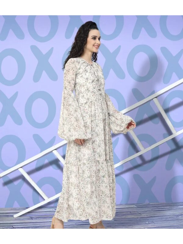 White Floral Tie-Up Maxi Dress for Women
