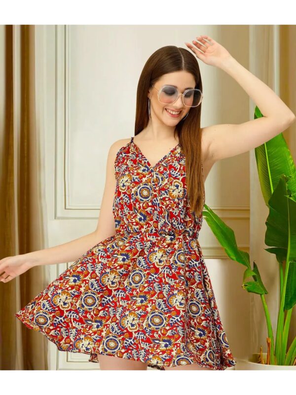 Red Floral Mini Skater Dress for Women