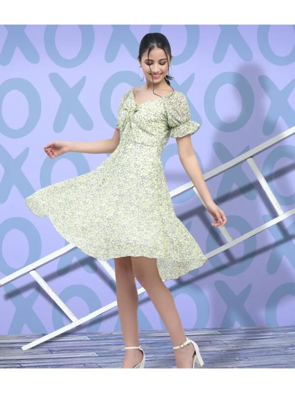 White Floral Midi A-line Dress for Women