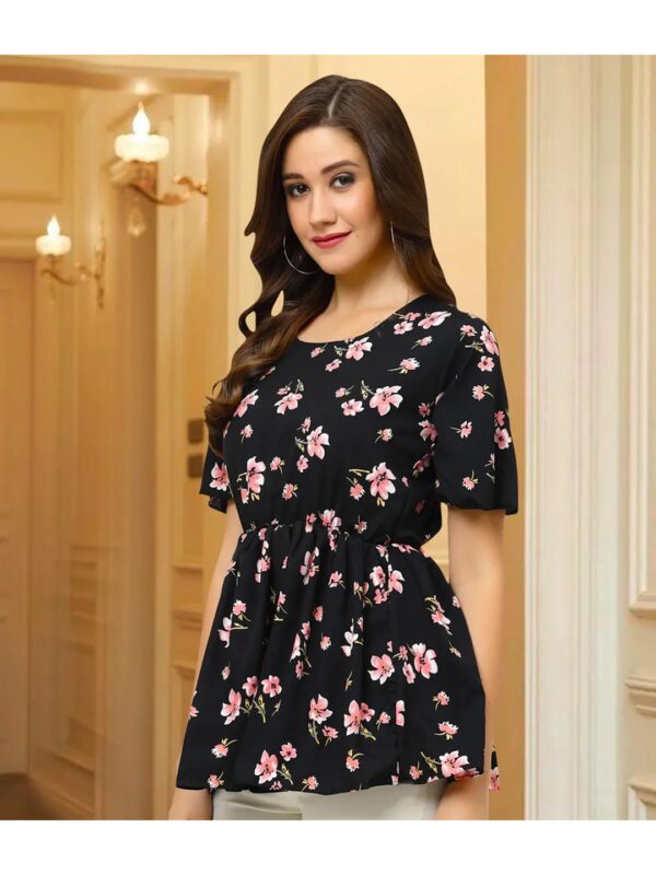 Black Floral Peplum Top for Women