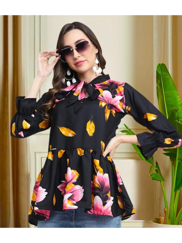 Black Floral Peplum Top for Women