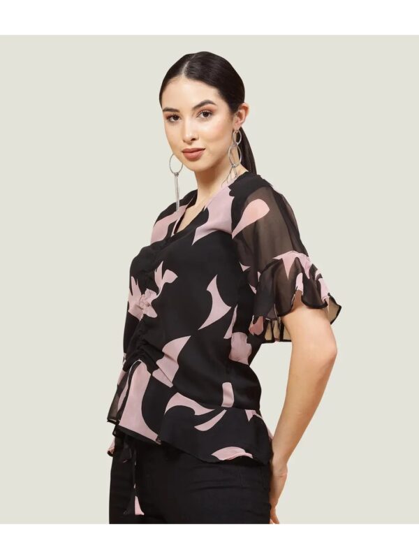 Black Printed Tie-Up Top for Women