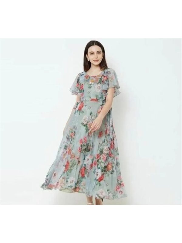 Mint Floral Midi A-line Dress for Women