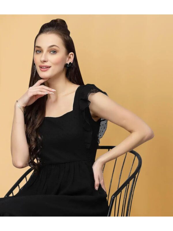 Black Midi Ruffle Dress for Women