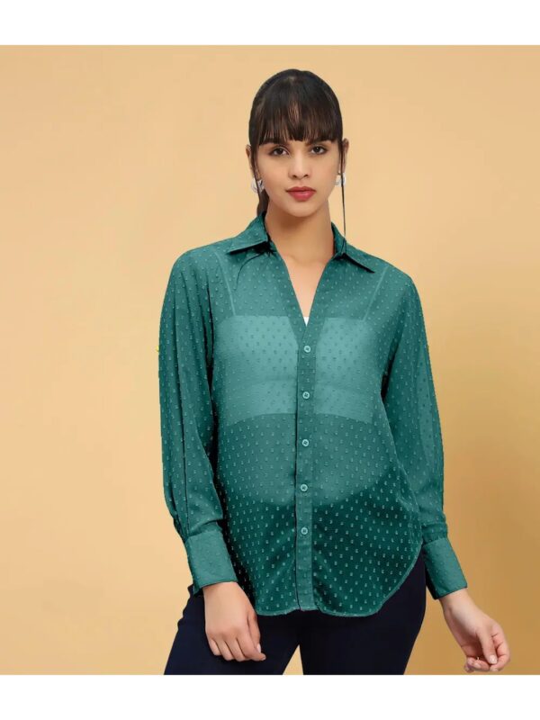 Teal Regular Sheer Shirt for Women
