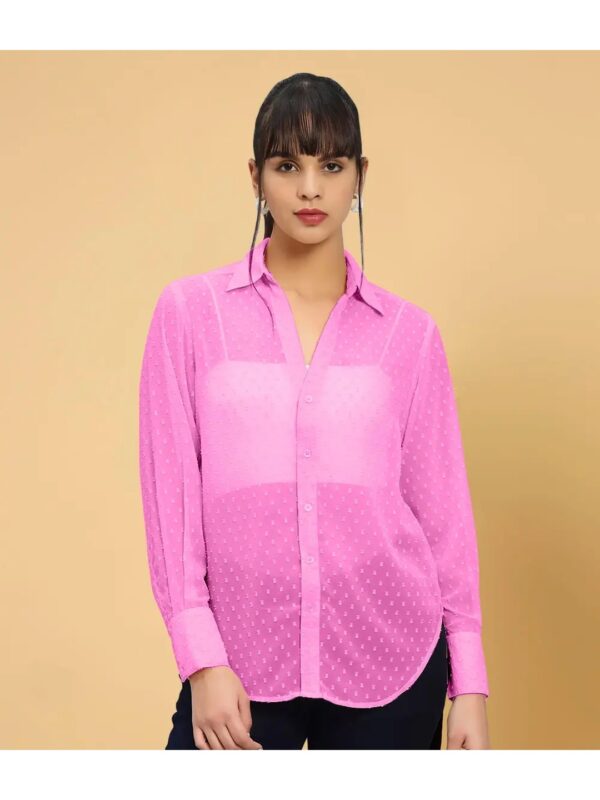 Pink Regular Sheer Shirt for Women