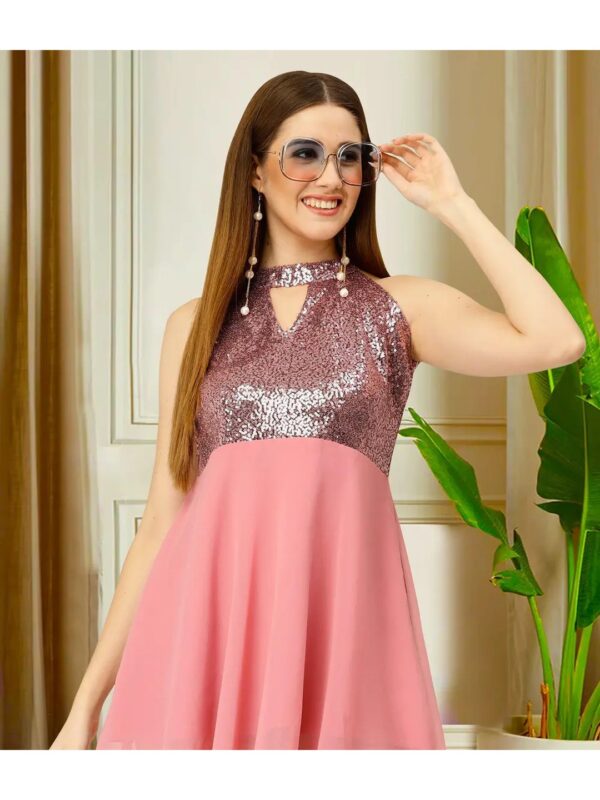 Peach Sequin Mini Halter Dress for Women