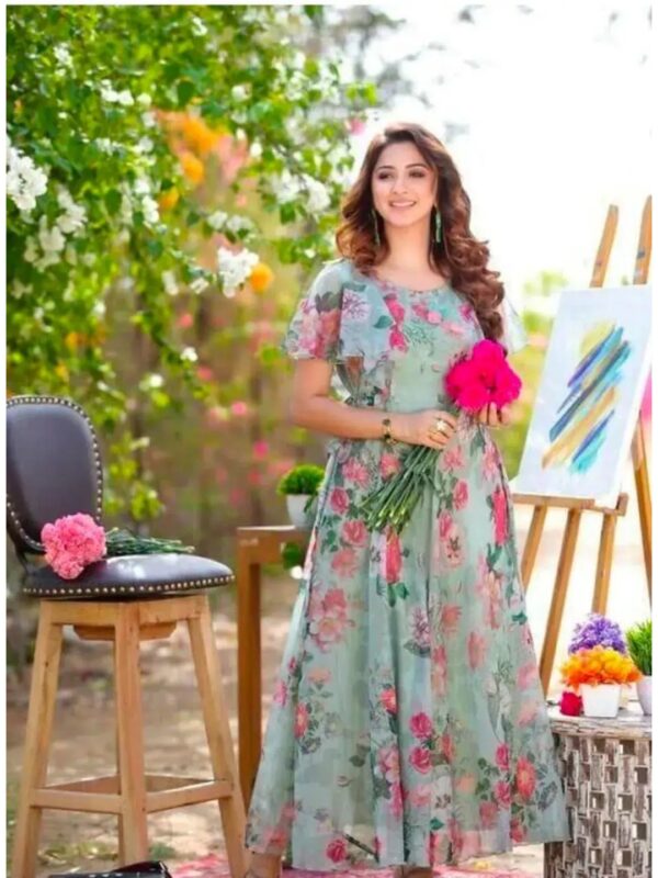 Blue Floral Ruffle Maxi Dress for Women