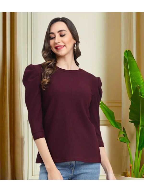 Burgundy Puff Sleeve Top for Women