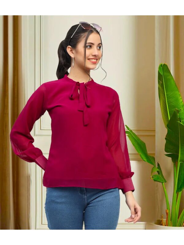 Maroon Tie-Up Regular Top for Women