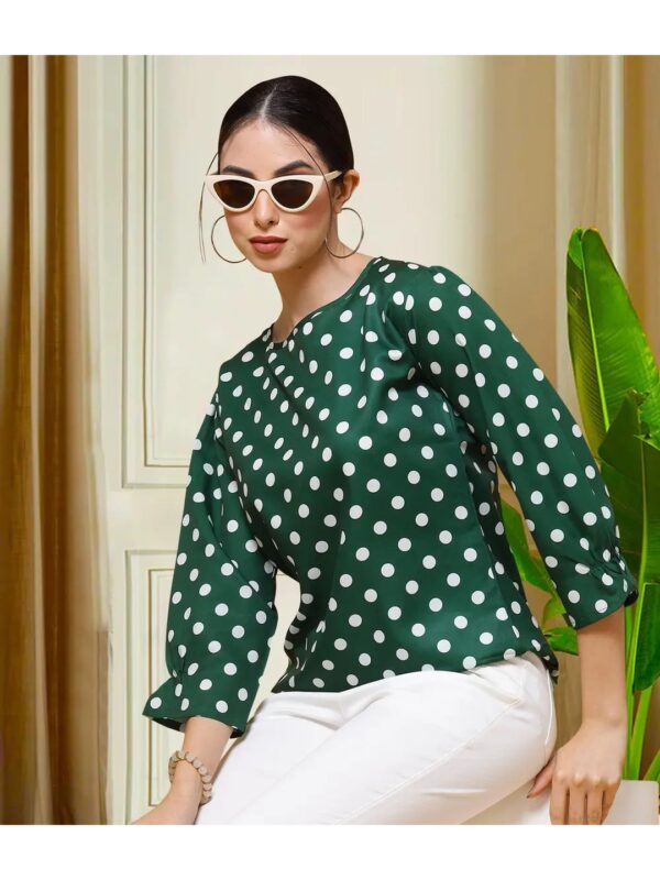 Green Polka Dot Regular Top for Women