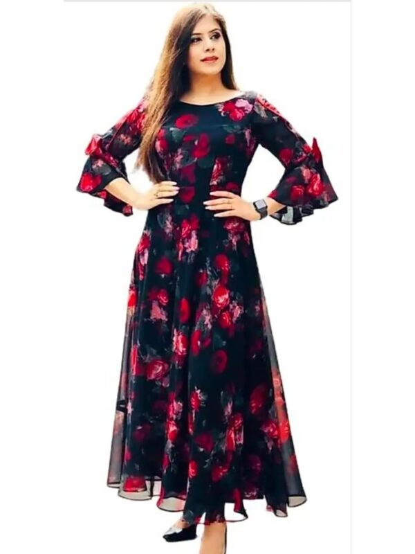 Black Floral Maxi A-line Dress for Women