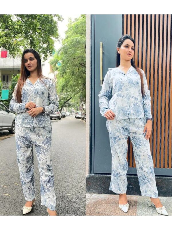 Blue Floral Shirt Co-ord Set for Women