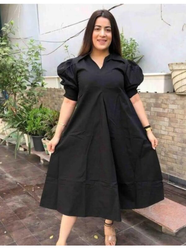 Solid A-line Poplin Midi Dress for Women