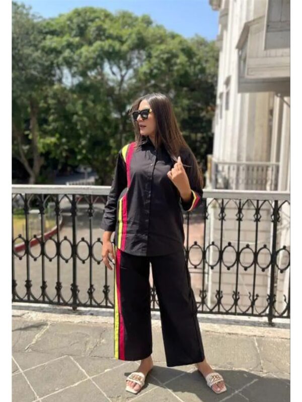 Solid Striped Shirt Co-ord Set for Women