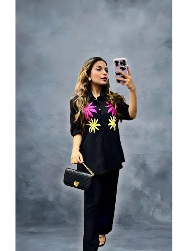 Solid Embroidered Shirt Co-ord Set for Women