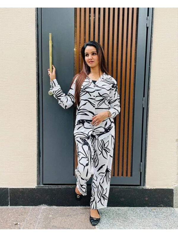 White Floral Shirt Co-ord Set for Women