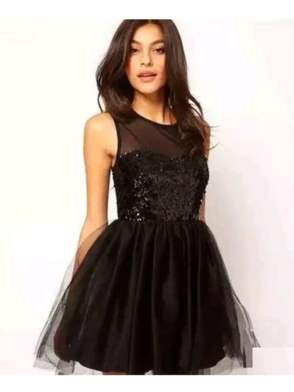 Black Net Sequin Mini Dress for Women