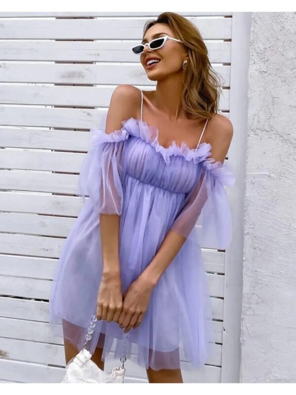 Solid Net Off-Shoulder Mini Dress for Women