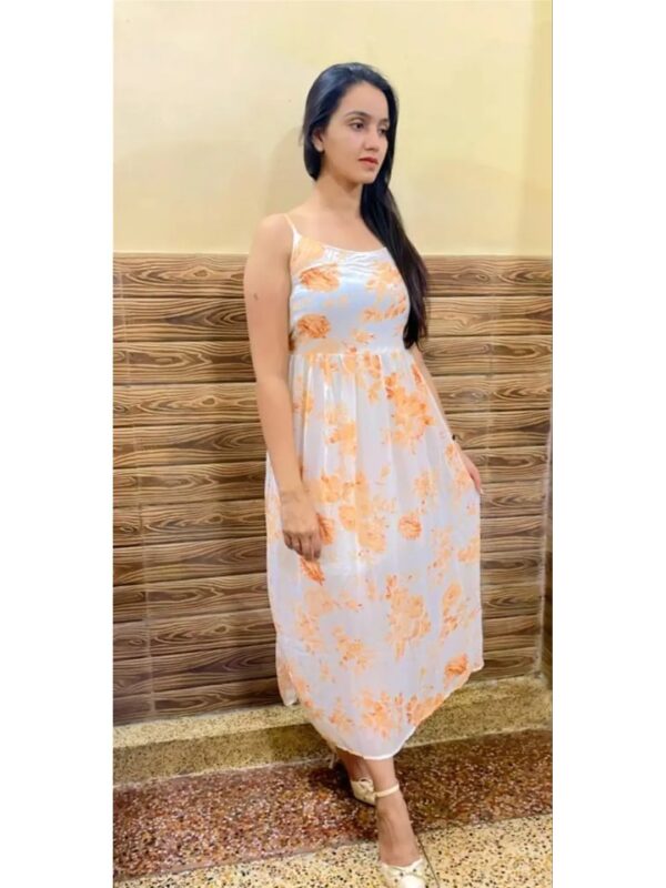 White Floral A-line Midi Dress for Women