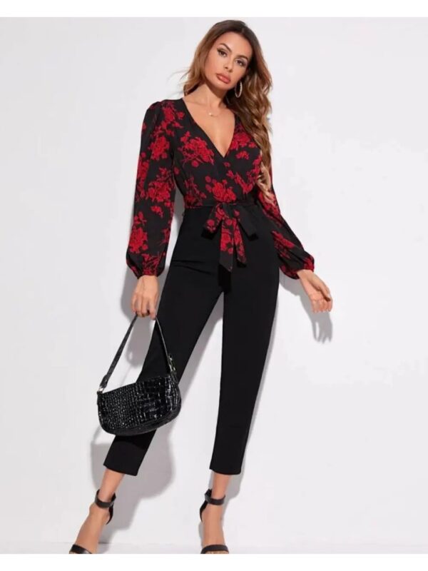 Red Floral Tie-Up Jumpsuit for Women
