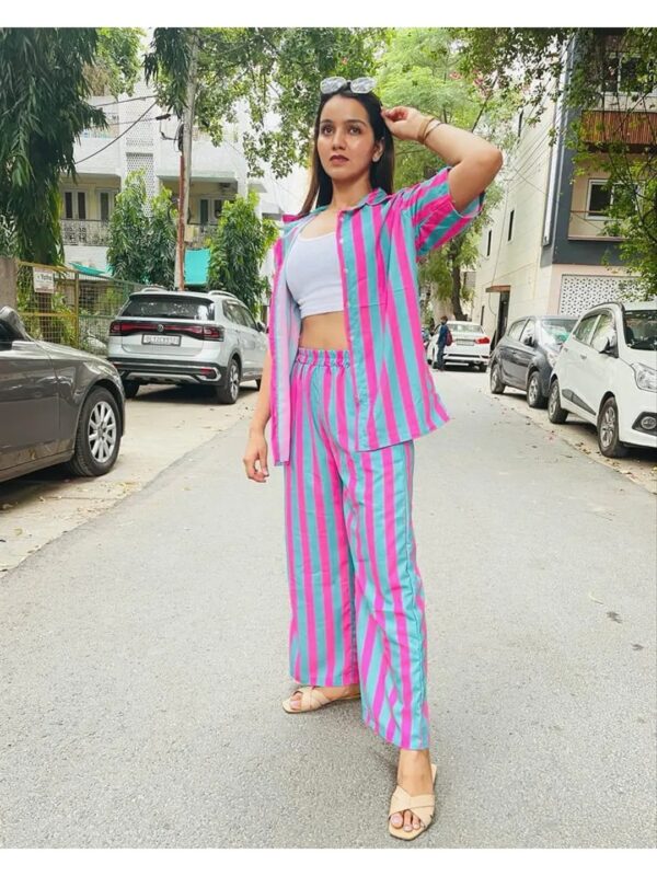 Pink Striped Shirt Co-ord Set for Women
