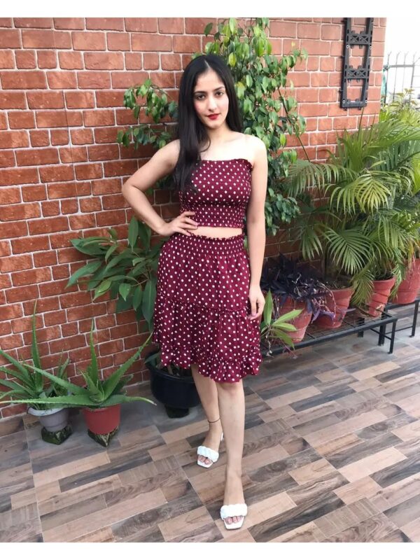 Violet Polka Dot Crop Top and Skirt Co-ord Set for Women