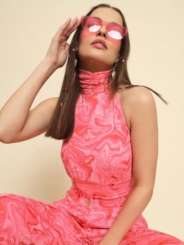 Pink Swirl Print Sleeveless Overall Jumpsuit