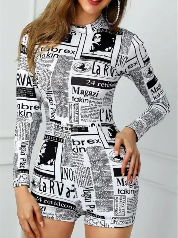Magazine Printed Mini Bodycon Dress