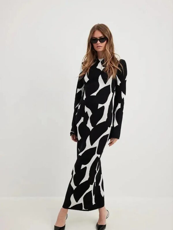 Monochrome Printed Maxi Bodycon Dress