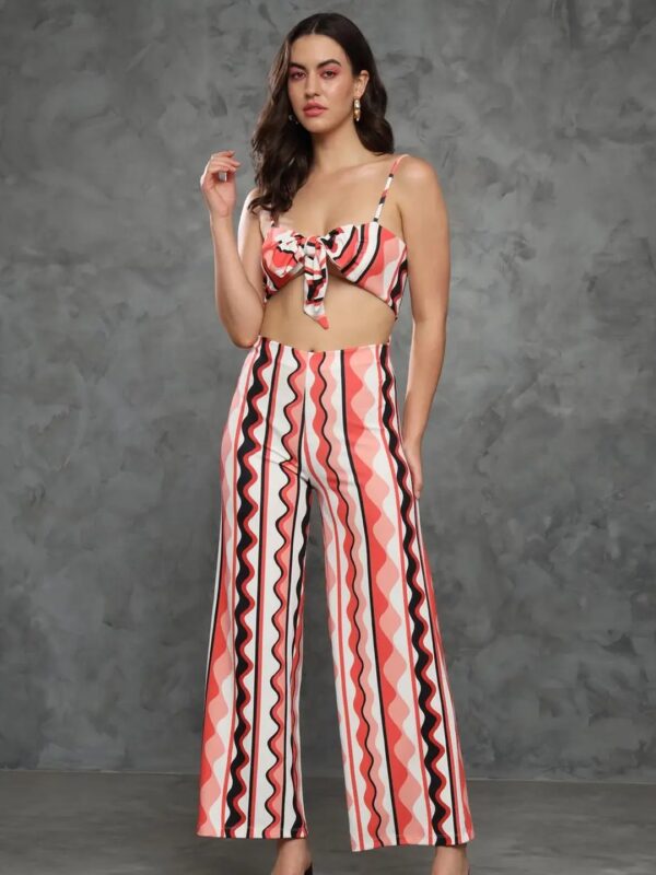Striped Front-Tie Top Bell Bottom Co-ord Set