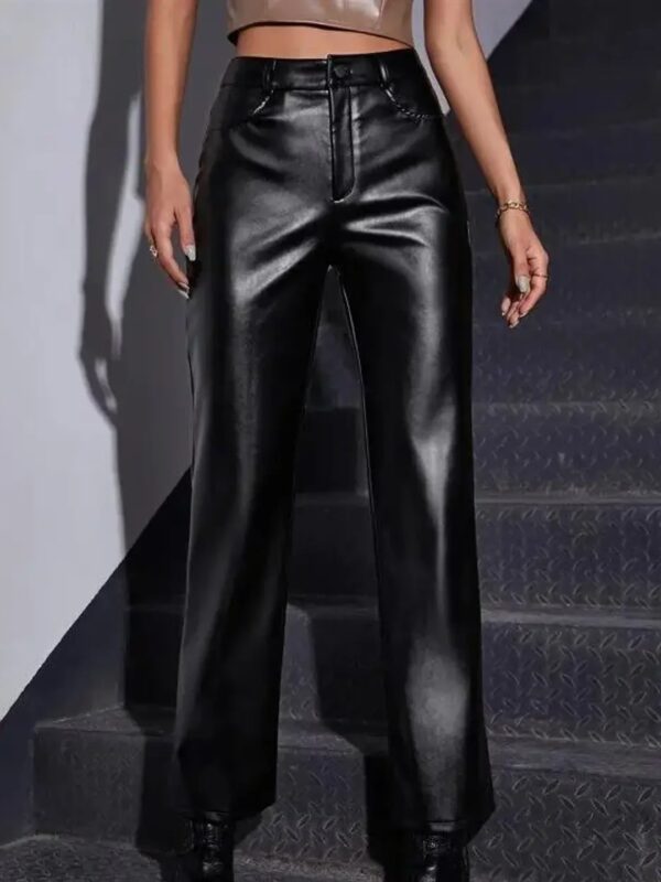 Black Regular Fit Leather Pants