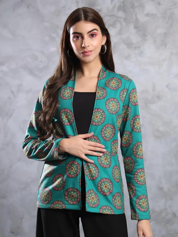 Green Ethnic Printed Shrug for Women