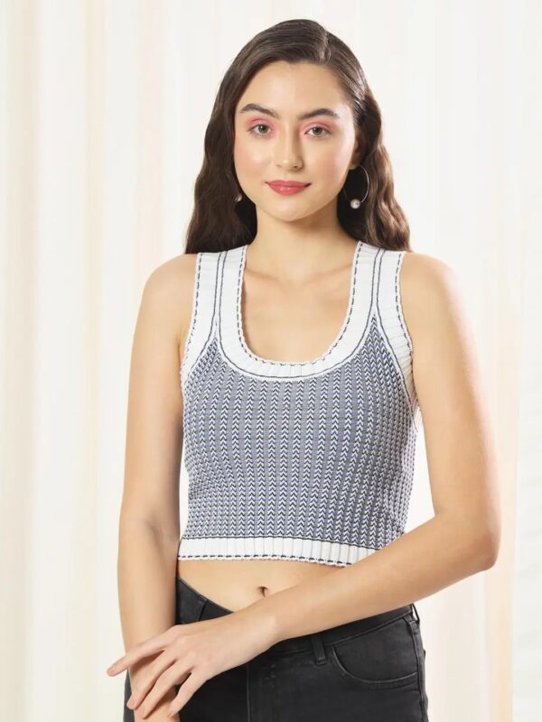 Grey Printed Sleeveless Crop Top for Women