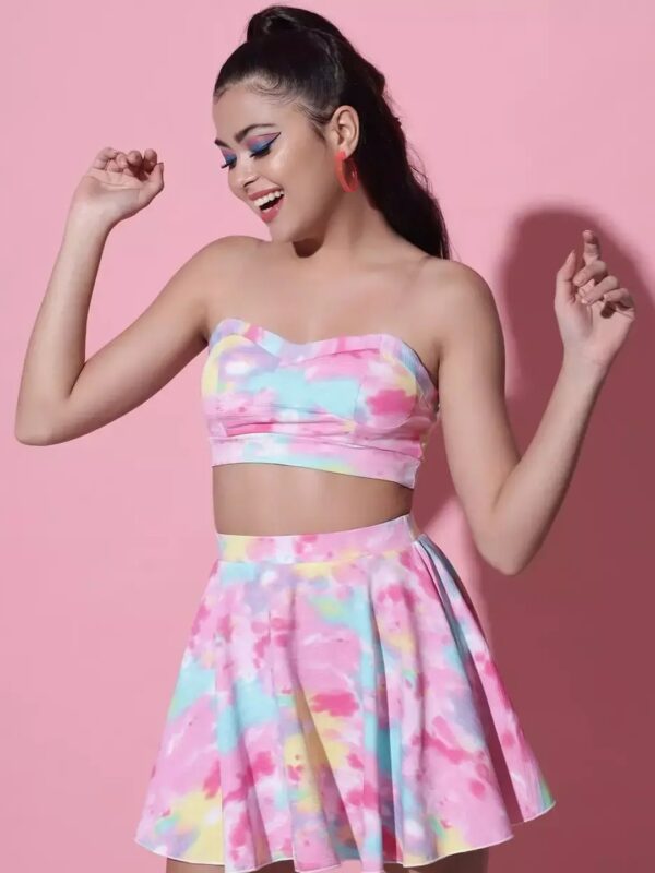 Pink Printed Tube Top and Mini Skirt Co-ord Set for Women