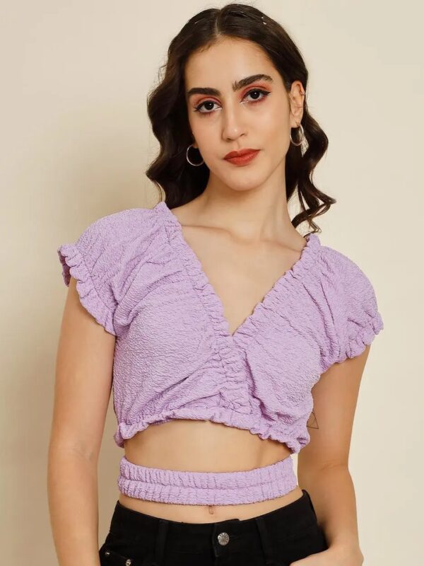 Lavender Front Open Ruffle Crop Top for Women