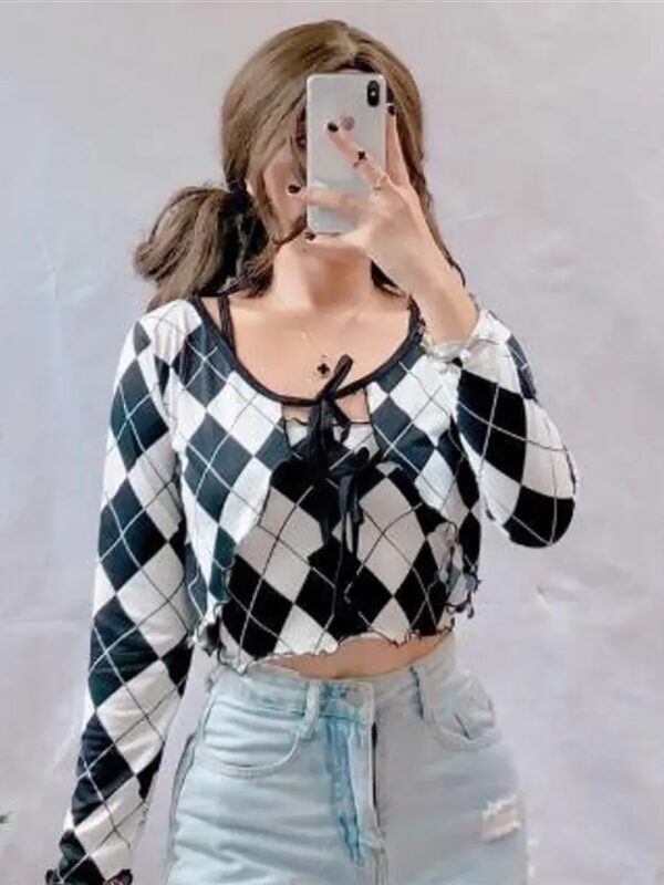 Black Checked Crop Top with Shrug Set for Women