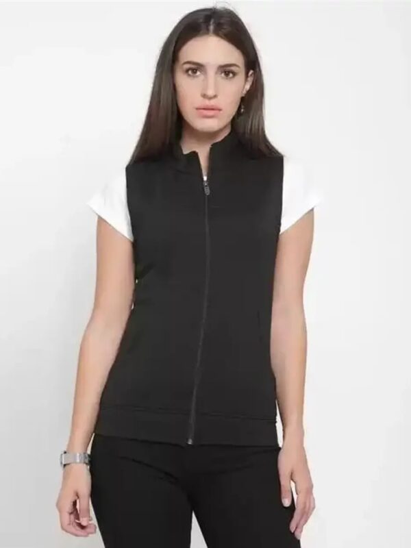 Black Fleece Sleeveless Zip-Up Jacket for Women
