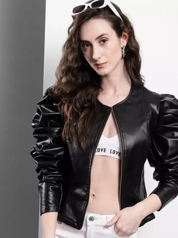 Black Leather Bomber Jacket for Women