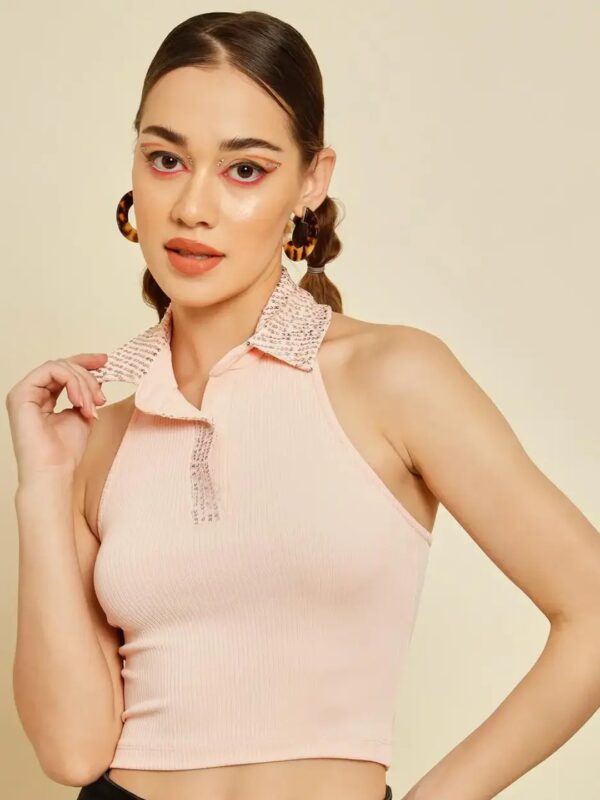 Light Pink Sequin Halter Top for Women