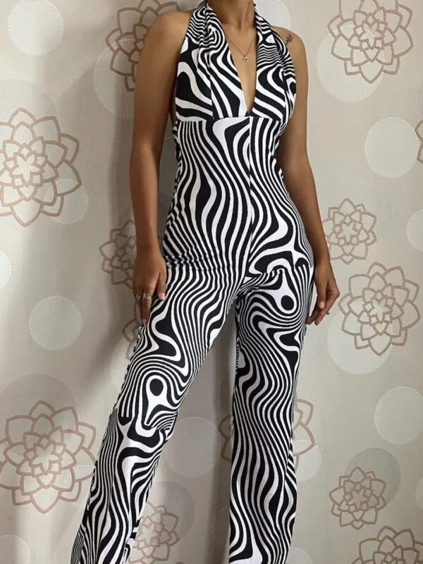 Black Abstract Printed Skinny Jumpsuit for Women
