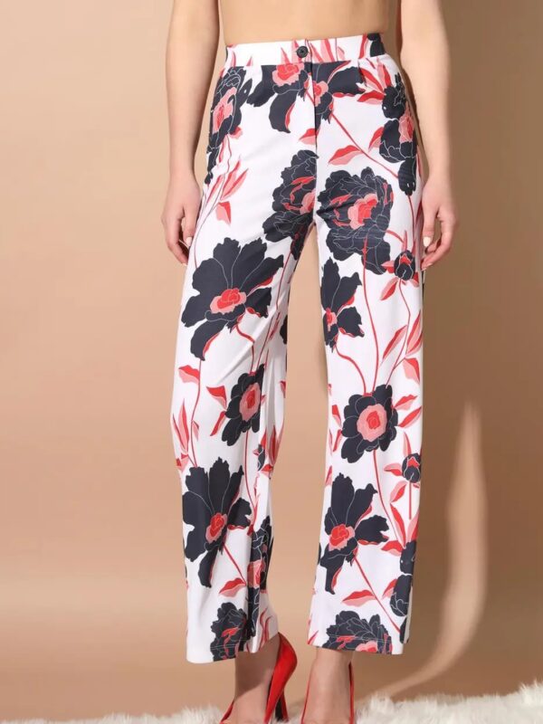 White Floral Flare Pants for Women