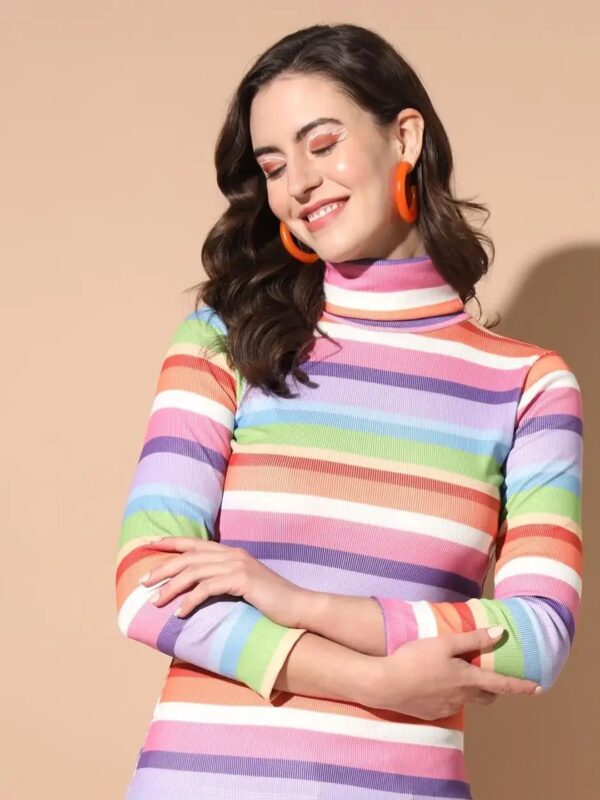 Multicolour Striped Turtleneck Top for Women