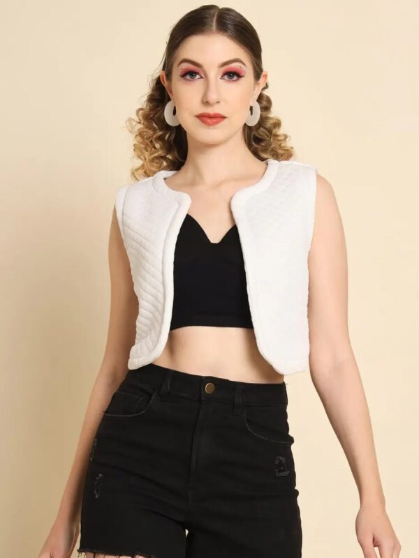 White Sleeveless Cropped Jacket for Women